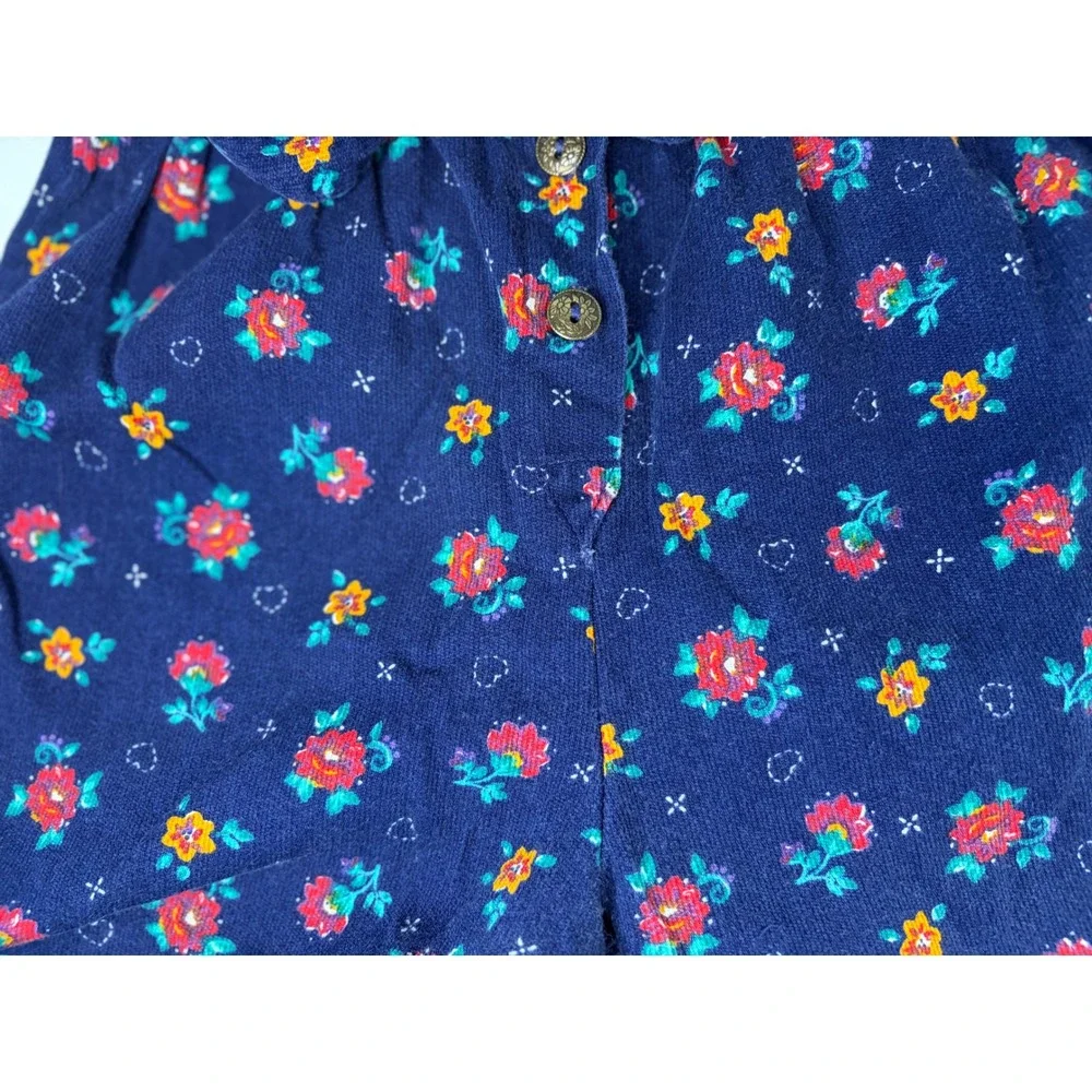 Vintage OshKosh Bgosh Girls Navy Floral Corduroy Overalls Vestbak Made in USA 3T